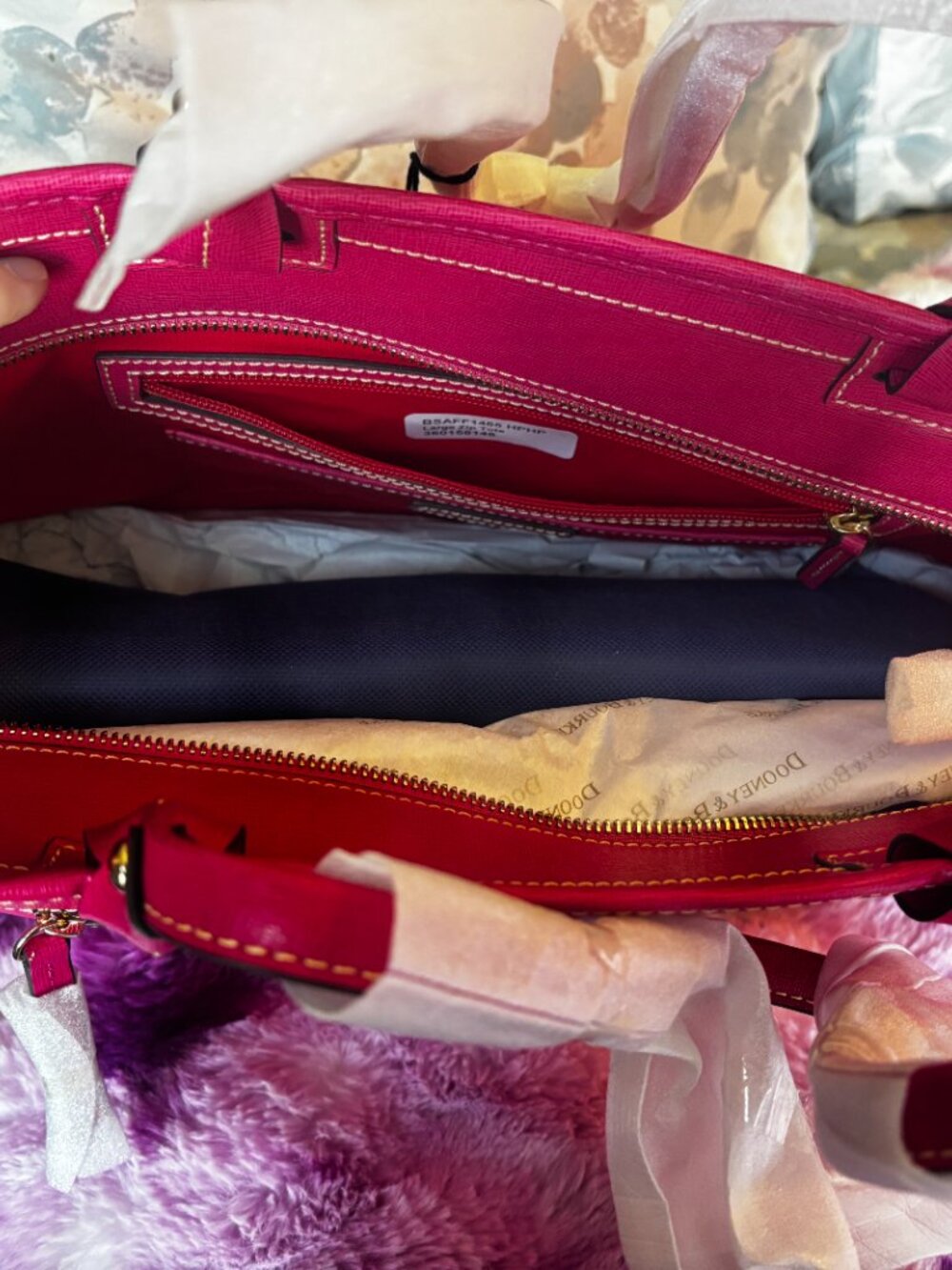Dooney & Bourke Hot Pink Saffiano Leather Trapezoidal Large Tote Bag NWT - Picture 5 of 10